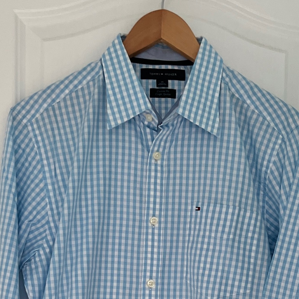New TOMMY HILFIGER Gingham Custom Fit long sleeve men’s shirt